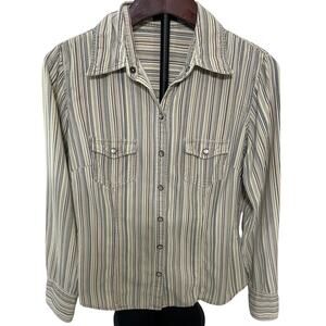 J.Crew Striped Multicolor Thin Corduroy Pearl Snap Button Shirt